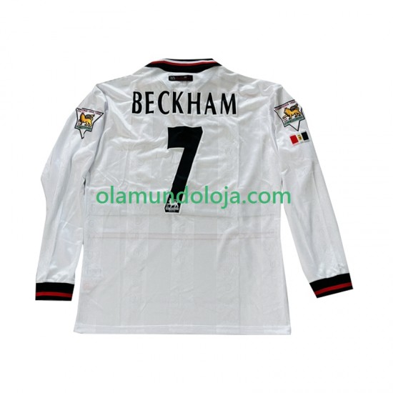 Camisola Manchester United Beckham 7 Retro Homem Equipamento Segundo 1998 1999 Manga Comprida